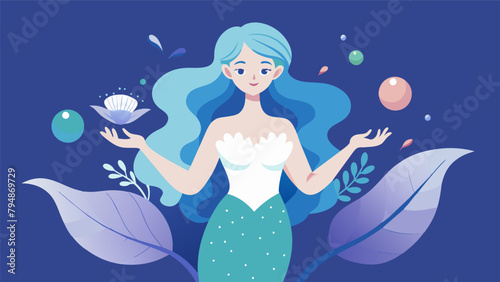 An ethereal illustration of a mermaid with pearllike scales and hair promoting the use of oceanfriendly ingredients and discouraging the