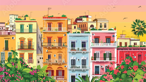 Old colorful architecture in Naples city Italy. Summe