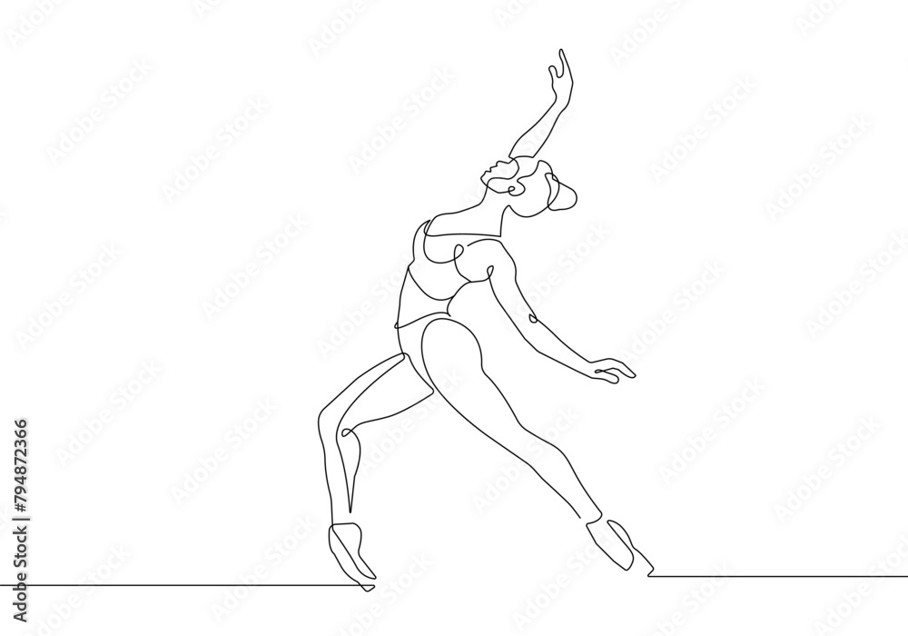 Fototapeta premium Woman Athlete Silhouette Continuous One Line Drawing. Woman Dancer Abstract Minimal Outline Illustration. Fitness Concept with Sport Exercise Continuous One Line Drawing. Vector EPS 10.