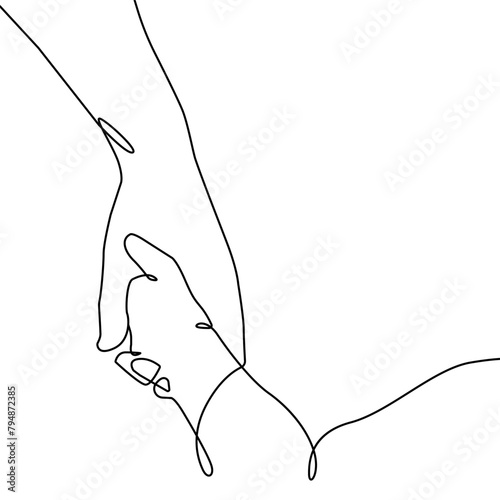 Parent with Child Hands Holding Line Art Drawing. Happy Family Hands One Line Print Minimal Art Drawing. Father with Child Trendy Minimalist Illustration. Vector EPS 10