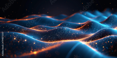 Abstract background with glowing lines. Digital background for high tech, AI generated. Big data, Audio concept.