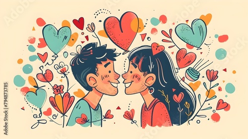 Romantic Expressions of Affection on Dia dos Namorados Illustrated in Sketch Style