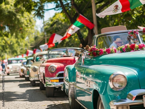 Vintage Car Parade Celebrating Cinco de Mayo in Classic Mexican Style