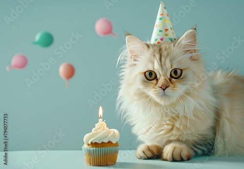 Whisker Wonders: Birthday Celebration with Persian Cat and Cupcake