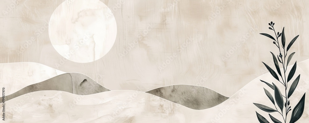 Obraz premium Watercolor Abstract mountains. Aesthetic minimalist boho nordic minimalist abstract shapes background wallpaper. illustration for prints wall arts and canvas.