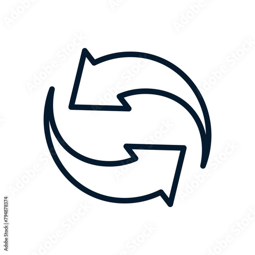 Arrow in a circle. Concept of cyclical rotation, repeat, recycle, renew, recycle. Vector linear icon isolated on white background.