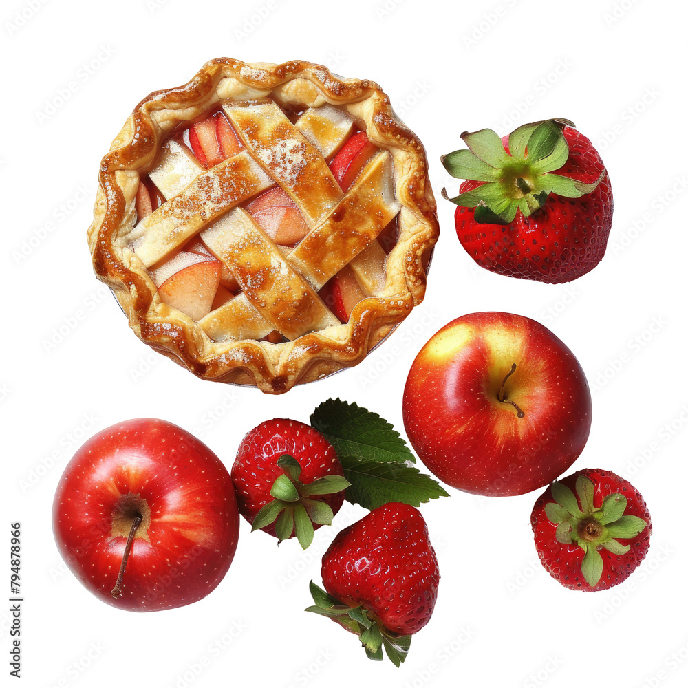 Fototapeta premium A tempting image of apple pie apples and strawberries set against a transparent background