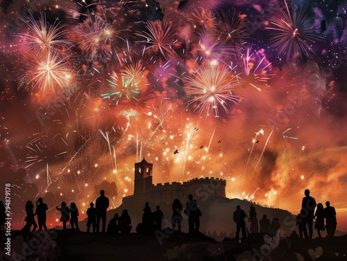 Cinco de Mayo Fireworks Celebration - Vibrant Panoramic ViewAbove