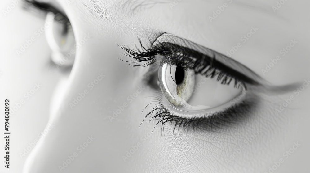 Obraz premium A monochrome image of a woman's eyeball encircled by a darker ring