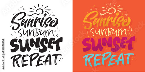 Summer vibes - cute hand drawn doodle lettering quote. Lettering ptint t-shirt design, mug print about summer.