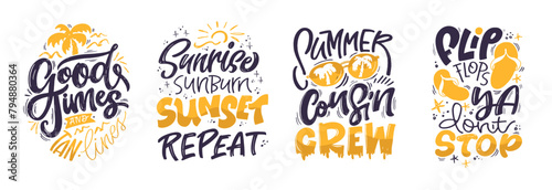 Summer vibes - cute hand drawn doodle lettering quote. Lettering ptint t-shirt design, mug print about summer.