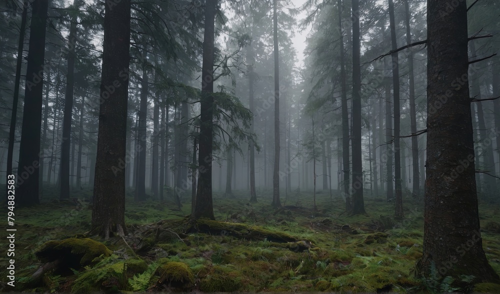 Landscape Green coniferous forest in the fog. Landscape Green coniferous forest in the fog.