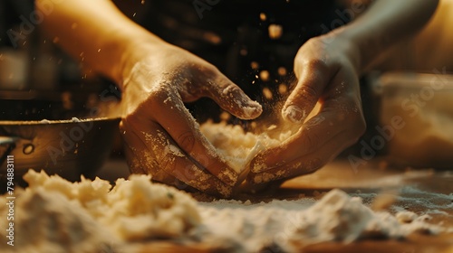 Close-up of hands mixing ingredients, getting ready to bake