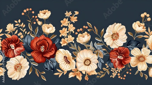 Wallpaper Mural Flowers frame border embroidery ikat vintage design hand drawn illustration. Generative Ai Torontodigital.ca