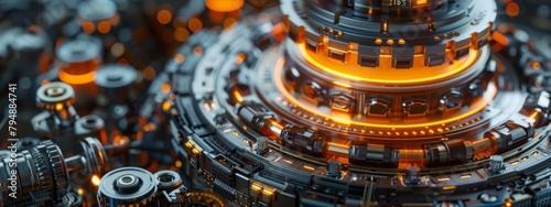A digital rendering of a complex machine design with pistons, and other mechanical components, highlighting the intricacies of mechanical engineering. photo