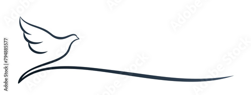 Symbol of a stylized flying pigeon.