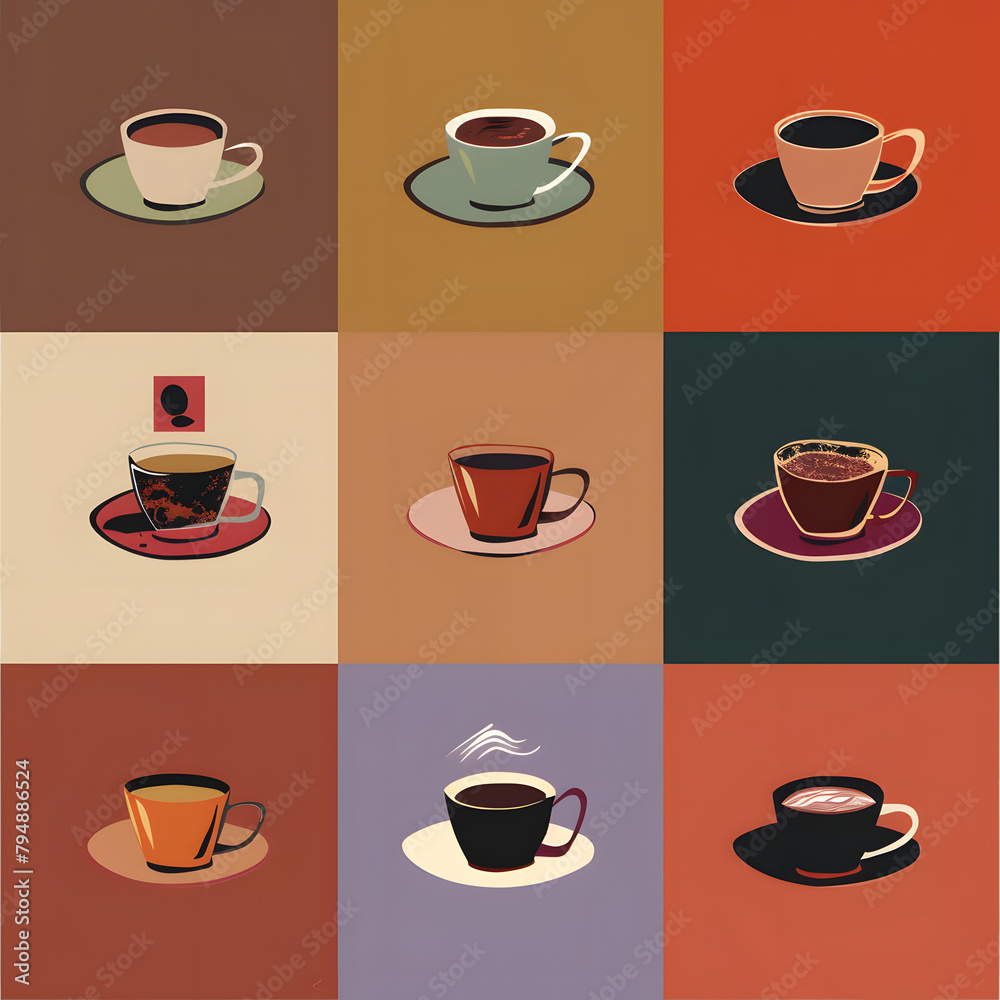 coffee cup icons set poster