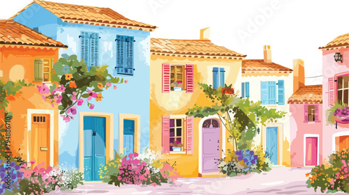 Colorful architecture with blooming flowers on the style