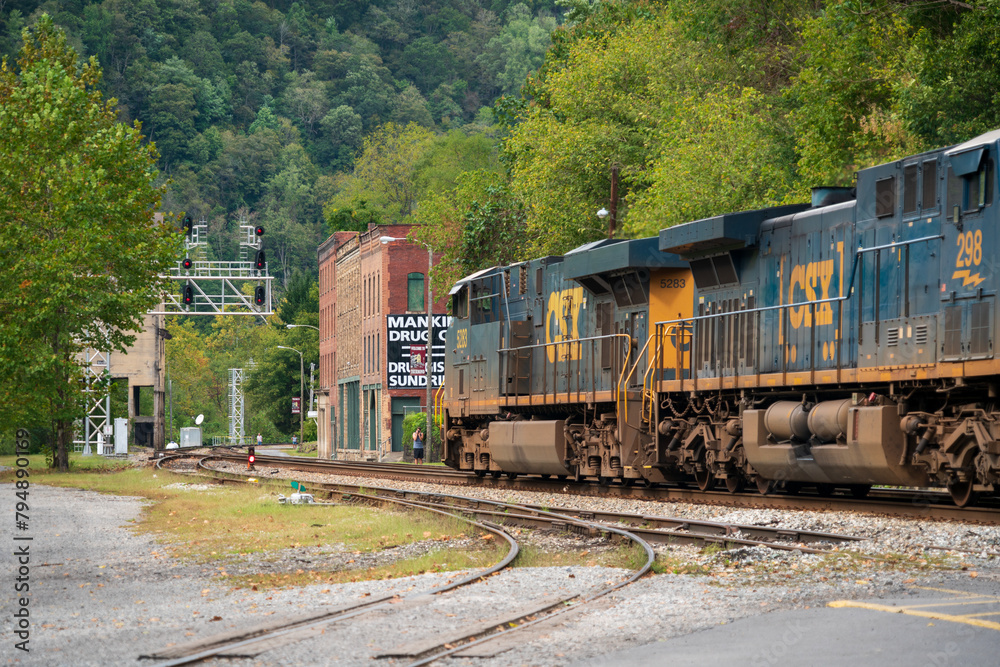 A Train Headed Through the Boomtown of Thurmond in Fayette County, West Virginia