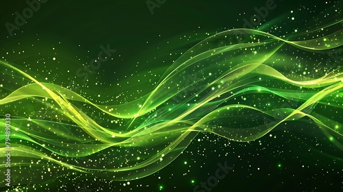 Luxury green background with wave glowing green lines lighting effect sparkle. premium award ceremony design. Generative Ai