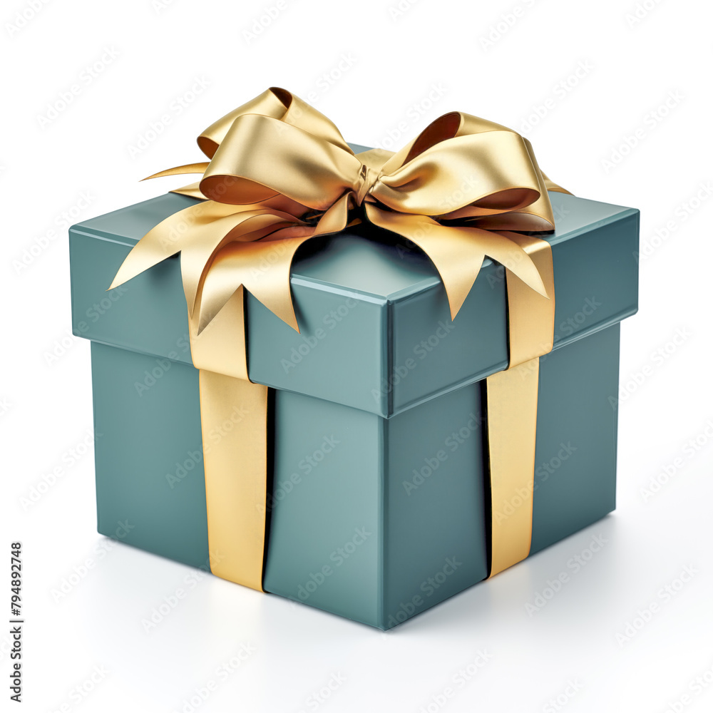 Obraz premium A green box with gold ribbon on top