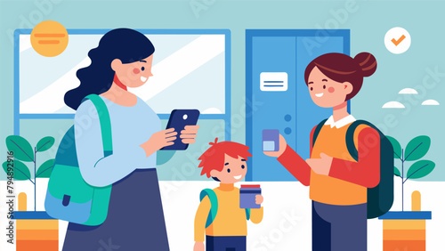 A mother paying her childs school fees through a mobile banking app while waiting in the pickup line.