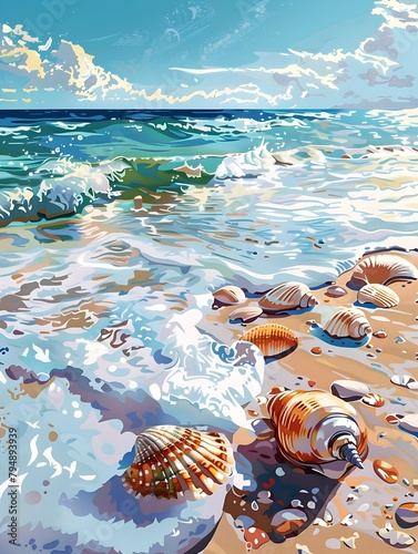 Serene Beach Scene in Impressionist Art Evoking Tranquility and Timelessness