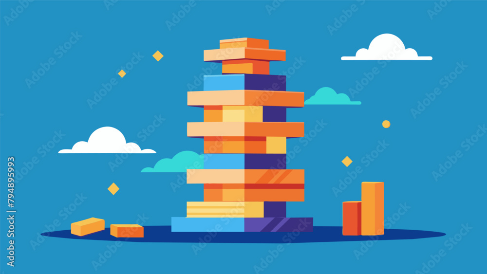 A game of Jenga with each block representing a compounding interest payment that adds stability and makes the tower grow taller. A game of Jenga with each block representing a compounding interest payment that adds stability and makes the tower grow taller.