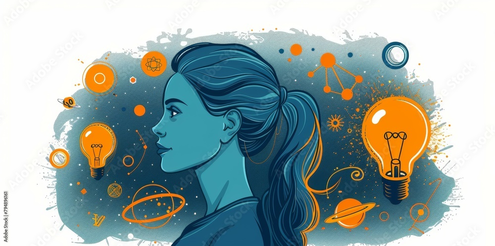 Illustration with flat linear style and blue colors. Problem-solving ...