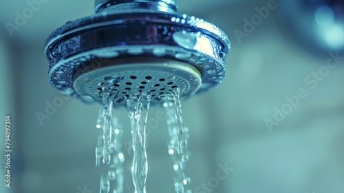  A tight shot of a water faucet with water cascading down its side Water flows continuously from the faucet, forming a stream that runs alongside it