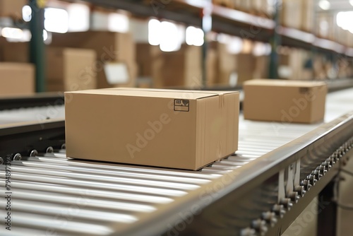 Blank packages conveyor belt on the warehouse. © DYNECREATIVE