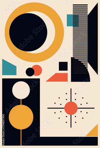 Graphic elements Bauhaus and brutalism style. Inspired linear elements, bold geometric shapes. Great for posters, flyers, covers, web design. Retro futurism shapes. Vector