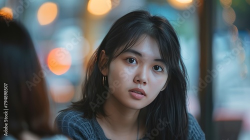 Wallpaper Mural Candid moment captured of a young woman lost in deep conversation Torontodigital.ca