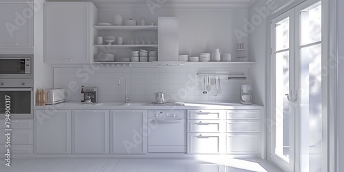 all white kitchen in the sunlight