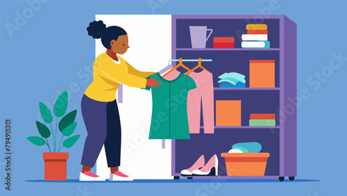 A person clearing out their closet and donating gently used items to a charity thrift store emphasizing the importance of decluttering for a