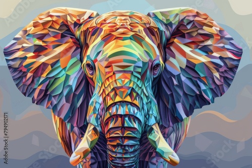 Abstract colorful elephant with geometric patterns and shapes