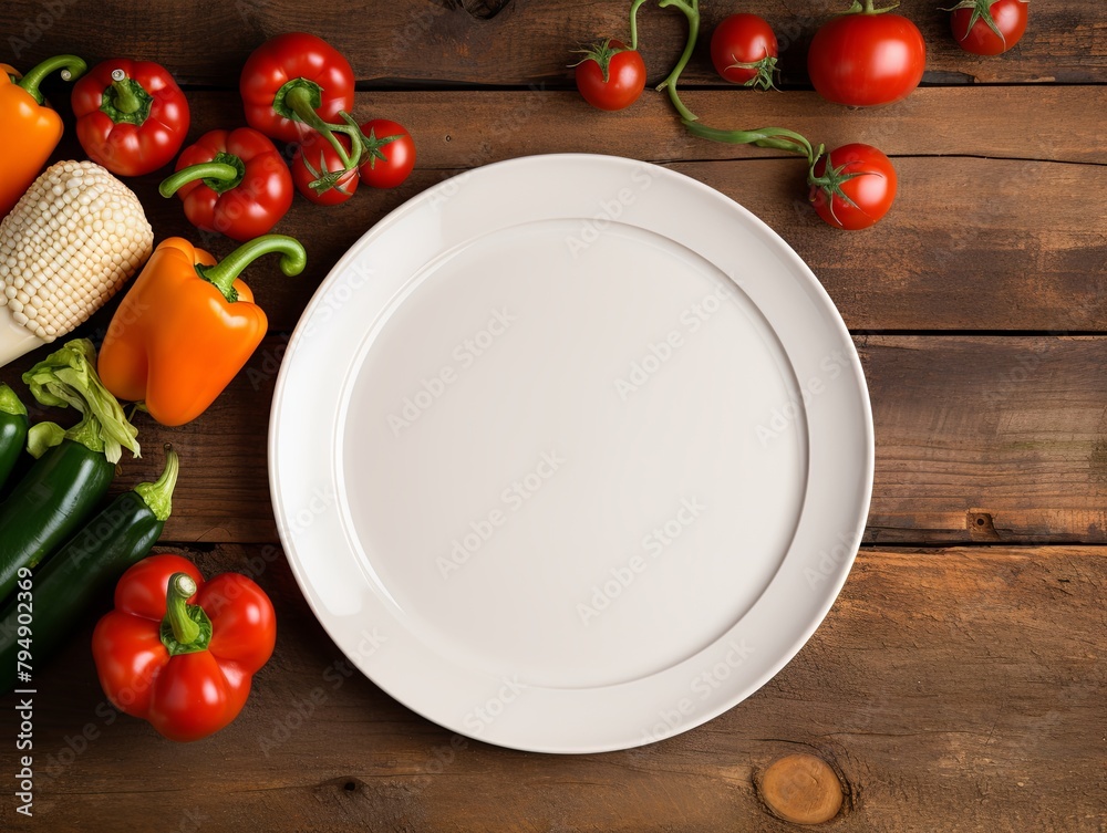 fresh vegetables on a wooden table with white plate fresh vegetables on a wooden table with white plate