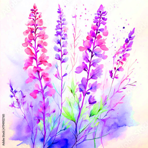 colourful bloomy vibrant watercolour oil painting splash colour of corydalis flowers