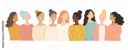 A minimalist vector illustration of women from different ethnicities