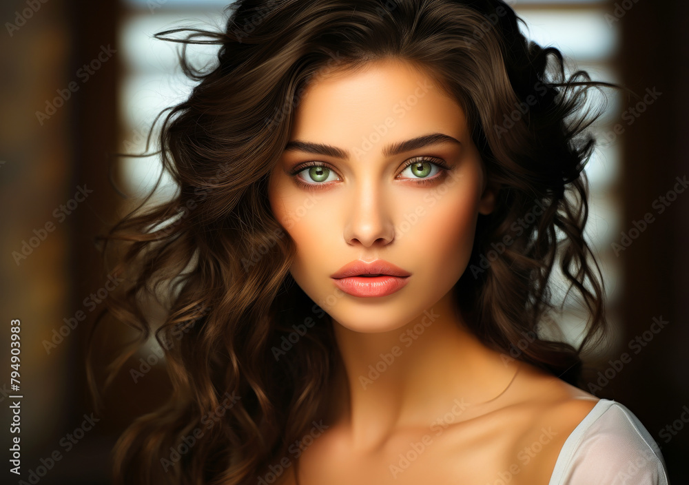 Youthful Brunette Model with Natural Makeup and Healthy Glowing Skin Posing in Studio - Beauty, Cosmetic Concept Youthful Brunette Model with Natural Makeup and Healthy Glowing Skin Posing in Studio - Beauty, Cosmetic Concept