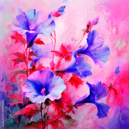 Floral colourful bloomy vibrant watercolour oil painting splash colour of bellflower flowers