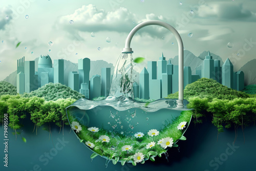 Water sustains life on Earth, Ecology and world water day , Saving water and world Environment day photo