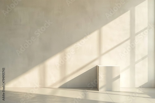 A wide-angle view of an empty room with a white wall and floor, perfect for presentations or interior design concepts