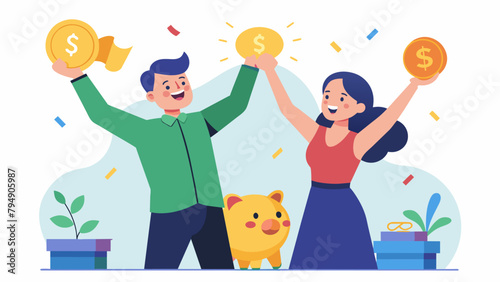 A couple celebrating a financial milestone such as paying off a loan or reaching a savings goal after months of careful budgeting and planning.