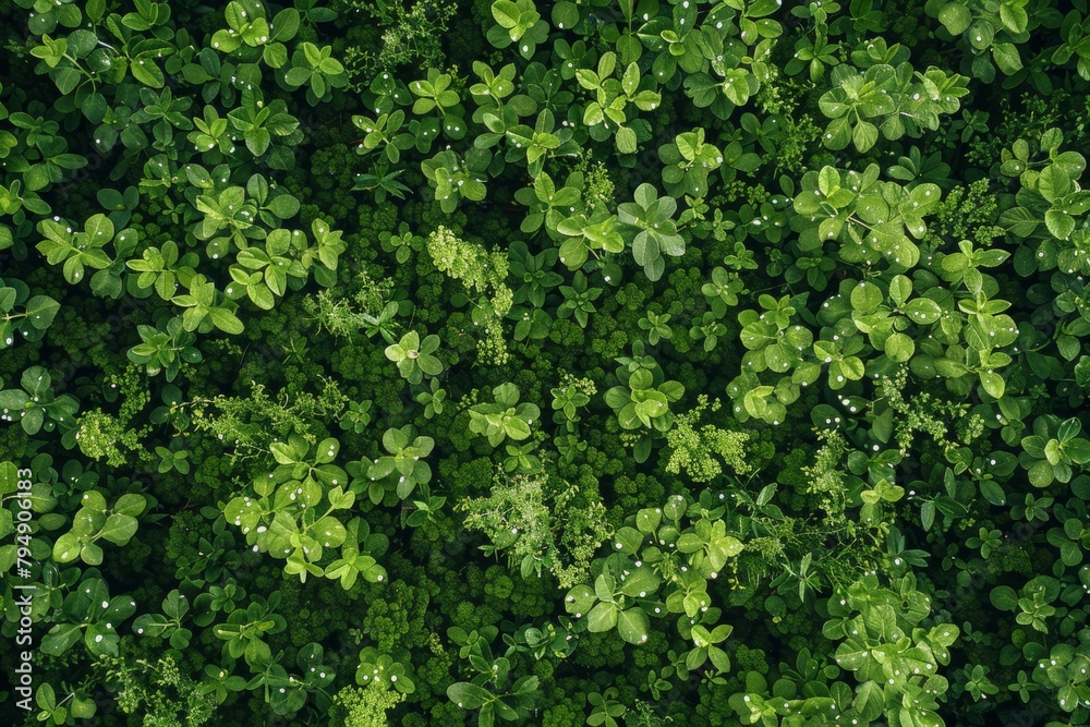 Detailed view of lush green plants, showcasing intricate textures and patterns up close