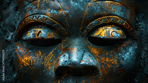 unique features of an African Mask, with its expressive eyes and sculpted contours exuding a sense of mystery and reverence,