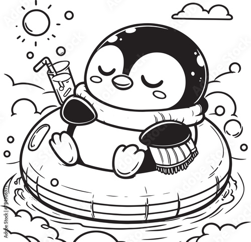 penguin in pool vector cartoon