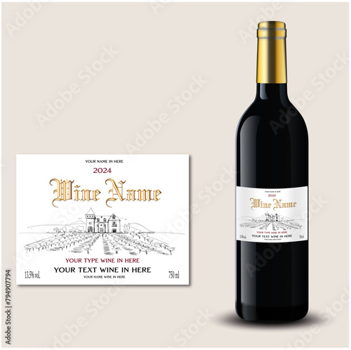 wine label, bottle wine, classic style, chateau draw, wine bottle, red wine, design, old style, stamping gold