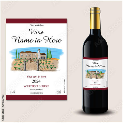 wine label, bottle wine, classic style, chateau draw, wine bottle, red wine, design, gold stamping