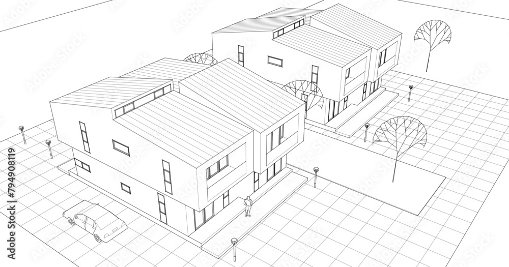 townhouse residential architecture 3D illustration
